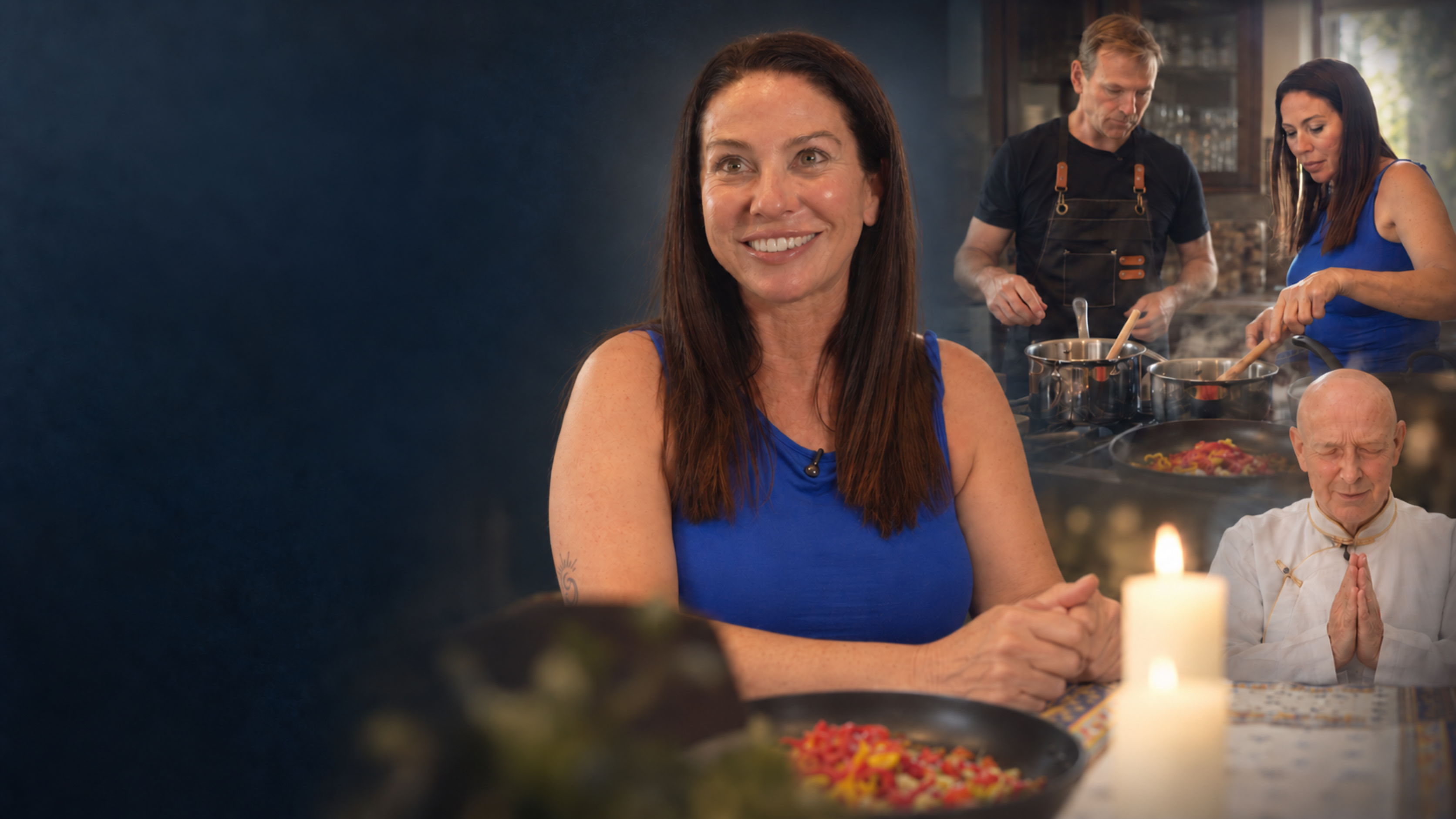 Cinematic montage of Chef Ava, cooking in the kitchen, and a moment of reflection around the table.